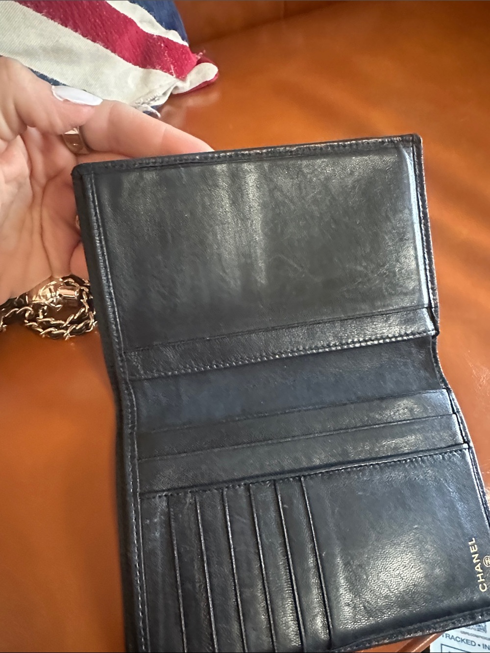 CHANEL Black Leather Chain Wallet with Gold-Tone Chain - Picture 5 of 5